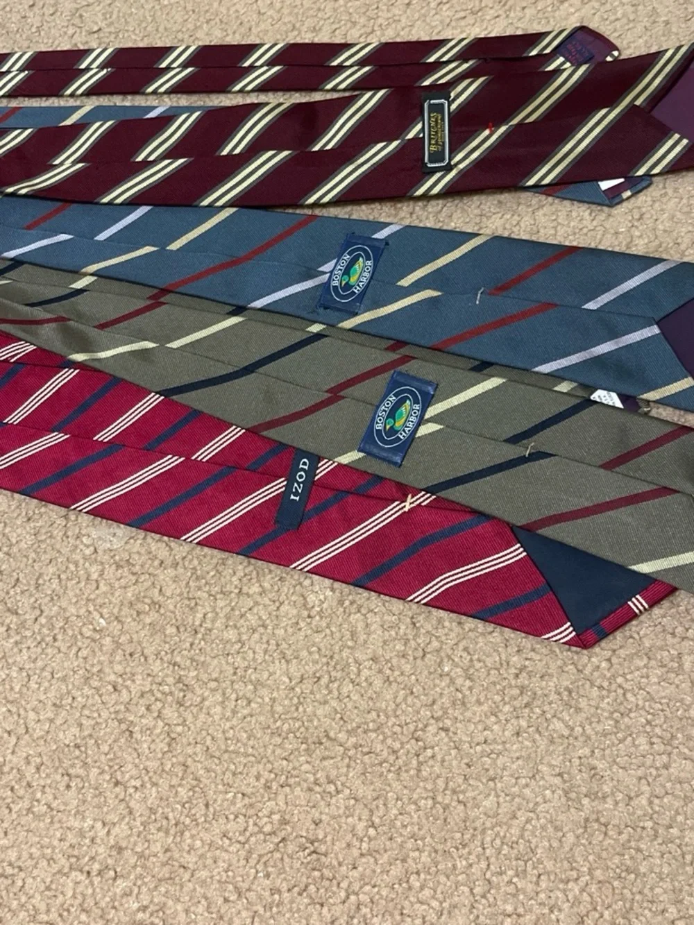 Set of Four Men's Striped Ties in Red, Olive, Blue and Maroon
